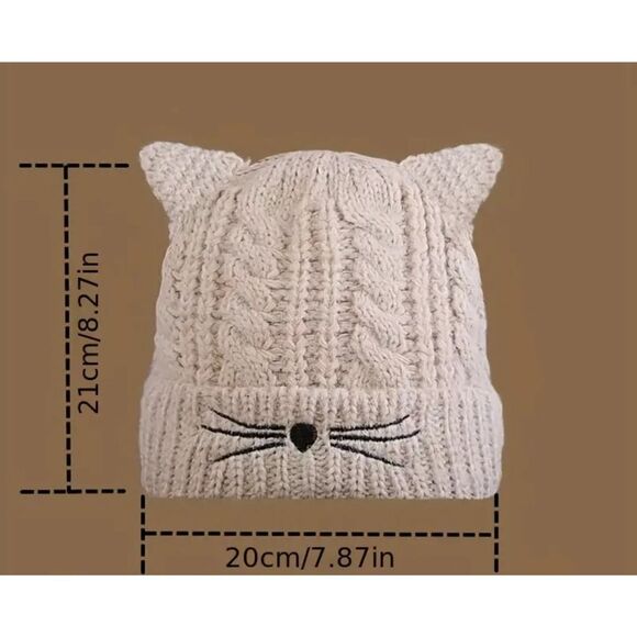 New! Pink Cat Ear and Whisker Face Beanie Stocking Cap Hat - Picture 2 of 3